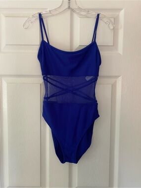 Vintage Anne Cole Blue Mesh Crossover Waist Bathing Swimsuit Sporty 90s - Sz 8